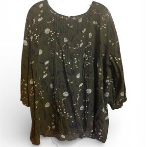 Green floral peasant cottagecore boho women’s top 2X 3x cotton blend 
Guc